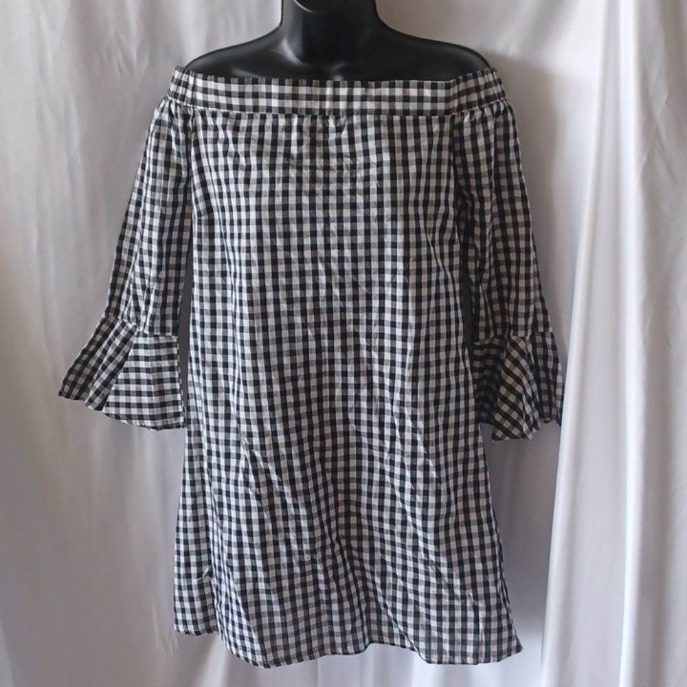 CHARLOTTE RUSSE GINGHAM DRESS, Black & White, Off the shoulder